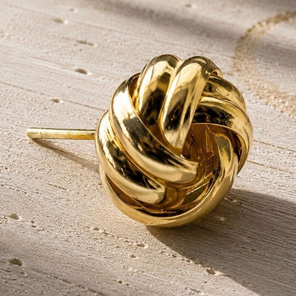 Love Knot Petite Stud Earrings Gold Tone .5” - Picture 5 of 7